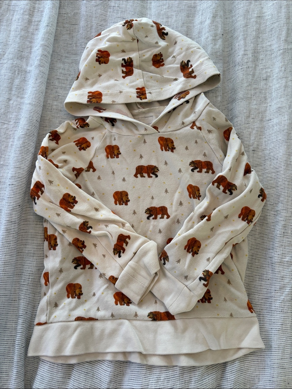 L'ovedbaby Cream Hoodie with Brown Bear Print